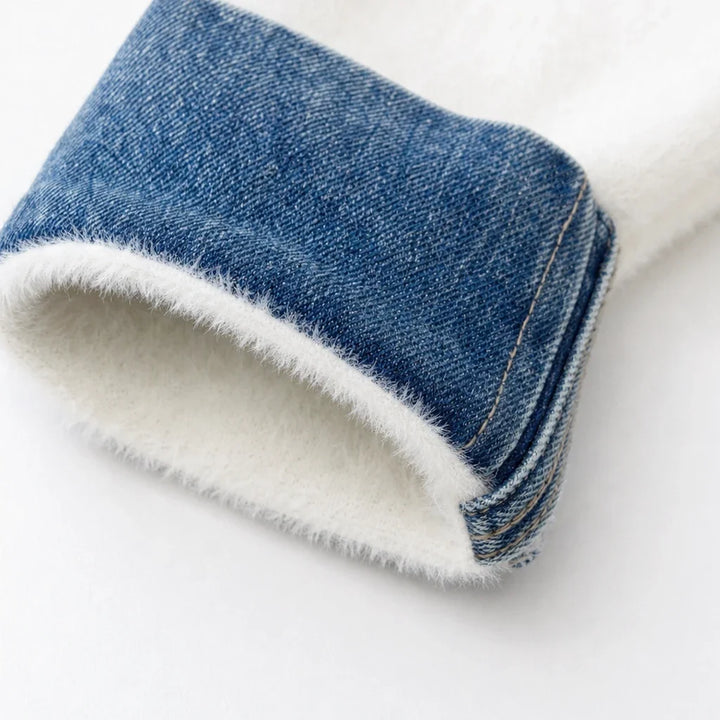 Layerelle – Denim Patchwork Faux Two-Piece Cardigan