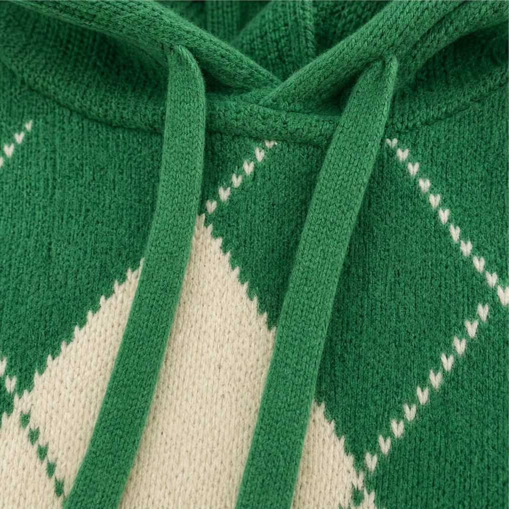Wrapbella – Hooded Argyle Batwing Poncho Sweater