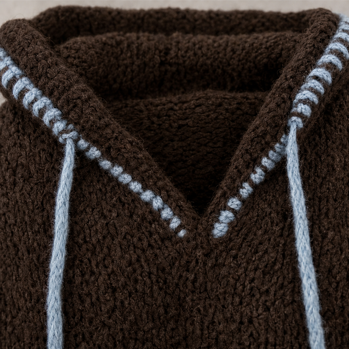 Cozyline – Contrast-Trim Hooded Sweater Dress