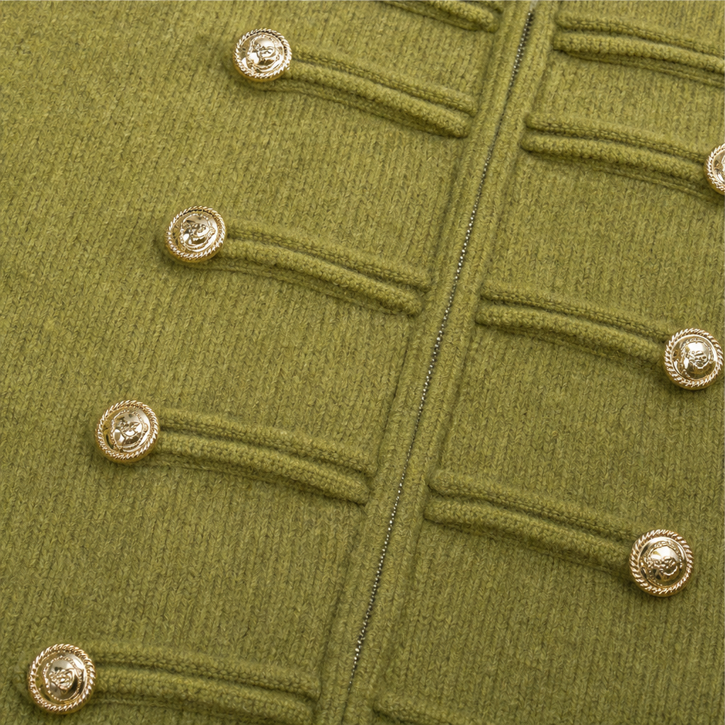 Mayfield – Gold Button Military-Style Knit Cardigan