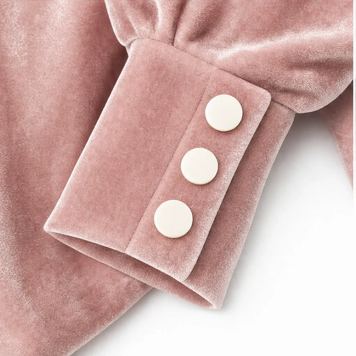 Velvetta – Draped Neck Velvet-Look Top With Button Cuffs