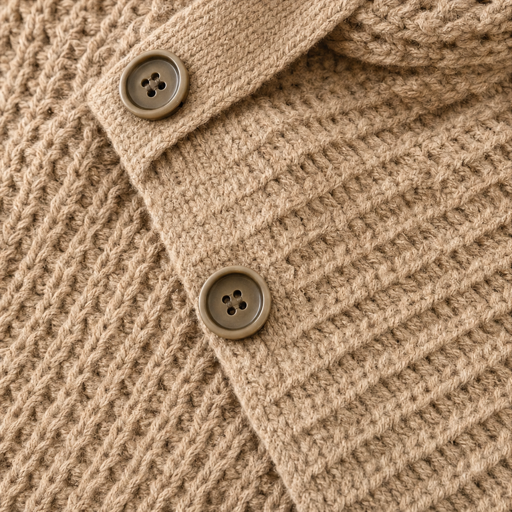 Cowl & Cozy – Asymmetric Cowl-Neck Button-Side Sweater