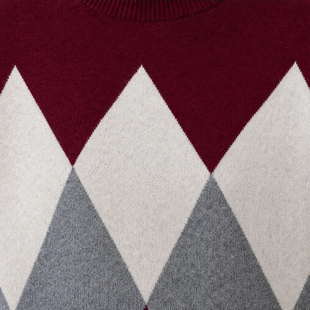 Argyle Ease – Argyle Knit Sweater And Wide-Leg Trouser Set