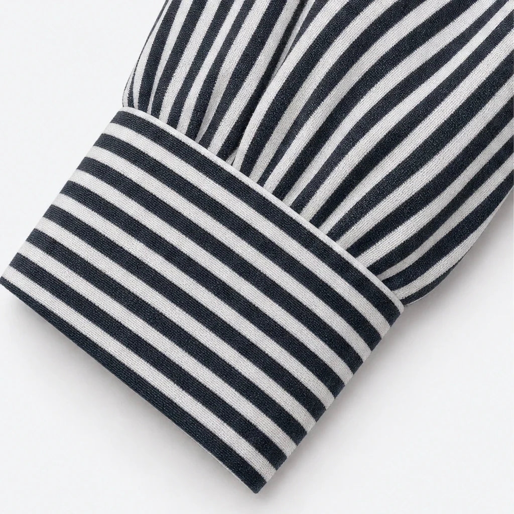 Overa – Black And White Striped Tie-Neck Blouse
