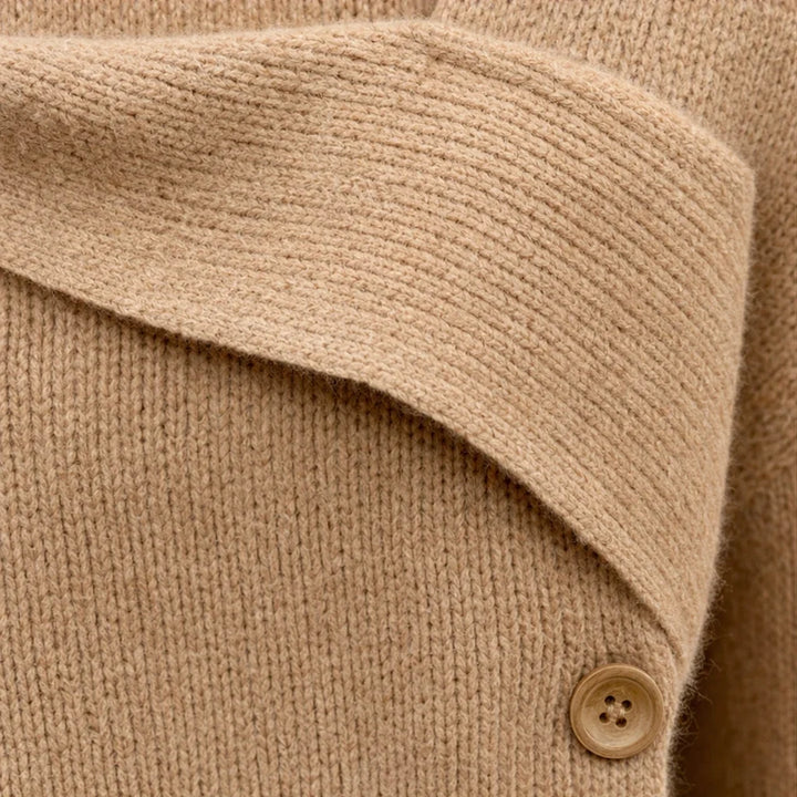 Foldelle – Asymmetrical Fold-Over Collar Knit Sweater