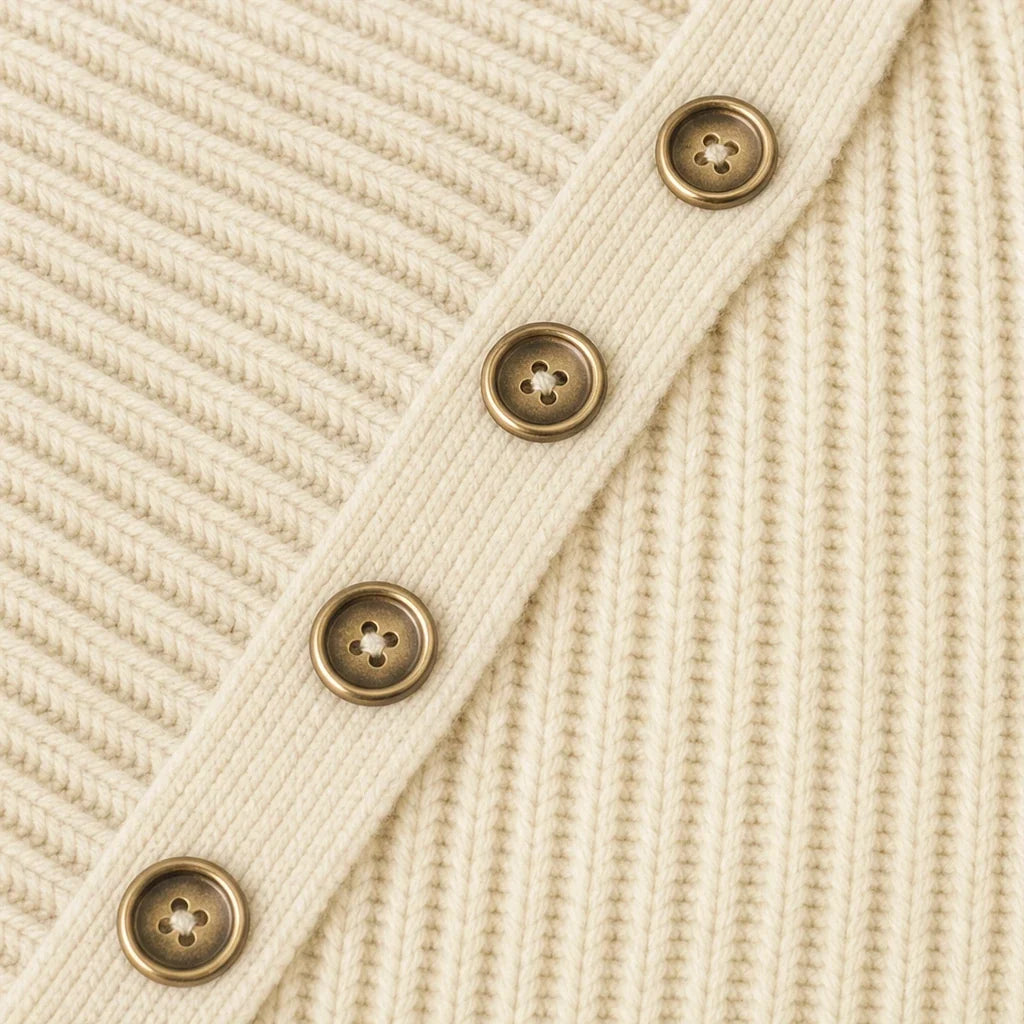 Velora – Asymmetric Button Off-The-Shoulder Knit Sweater