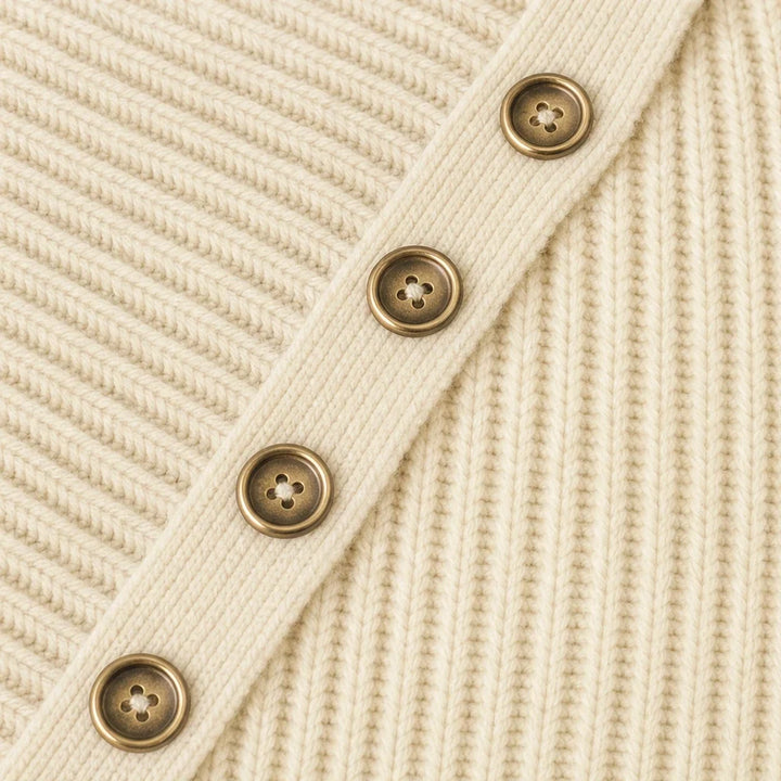 Velora – Asymmetric Button Off-The-Shoulder Knit Sweater