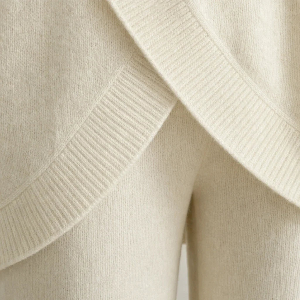 Mackenzie – Gold-Button Asymmetric Knit Two-Piece Set