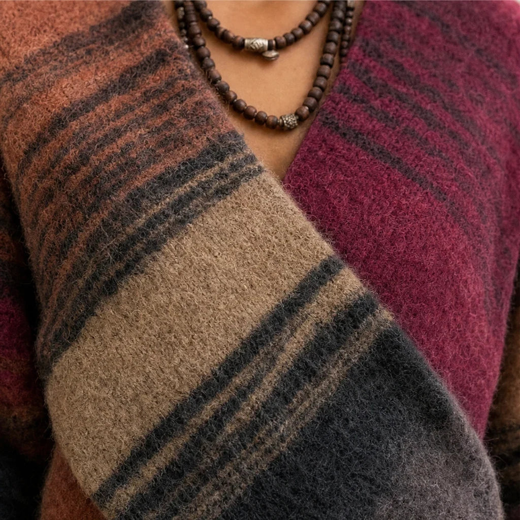 Wearbella – Multicolor Faux-Wrap Striped Knit Sweater