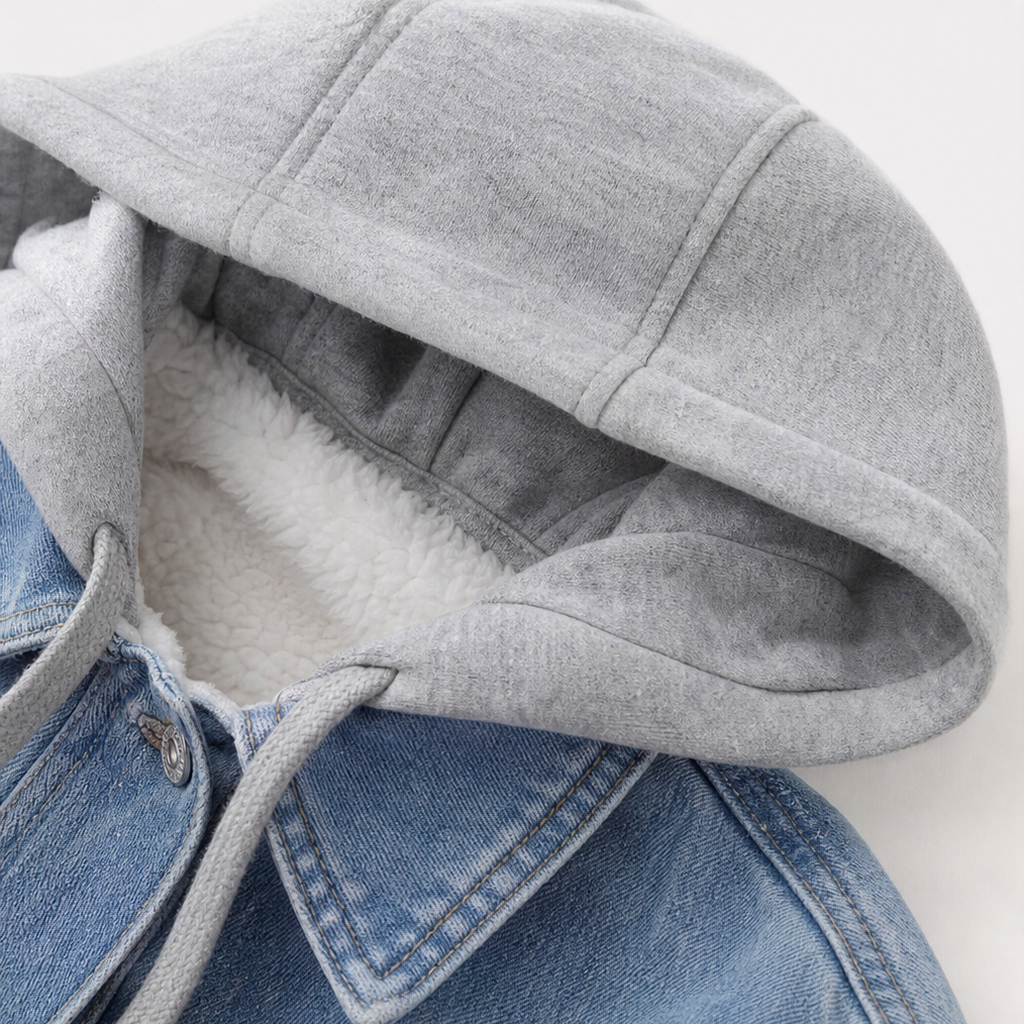 Layerly – Hooded Two-Tone Layered Denim Jacket