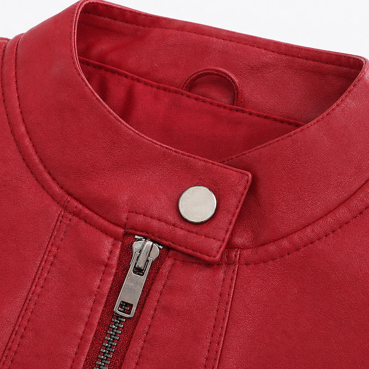 Sillette – Padded-Shoulder Cropped Faux-Leather Moto Jacket