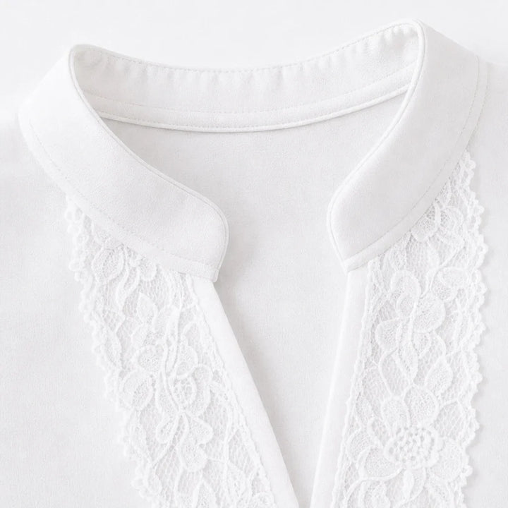 Lacevera – Lace-Trimmed V-Neck Chiffon Blouse