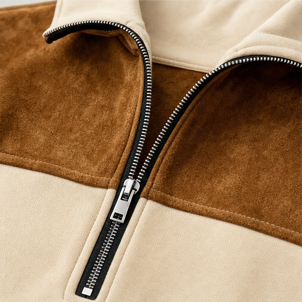 Marlowe – Western Faux-Suede Panel Half-Zip Pullover