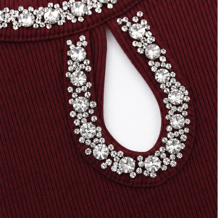 Stela – Rhinestone Teardrop Cutout Ribbed Top