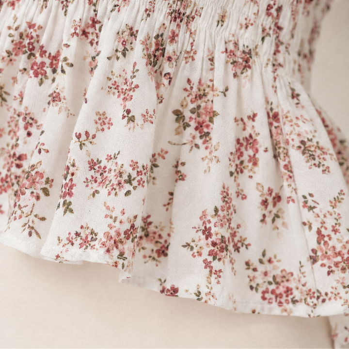 Fiora – Floral Smocked Square-Neck Blouse