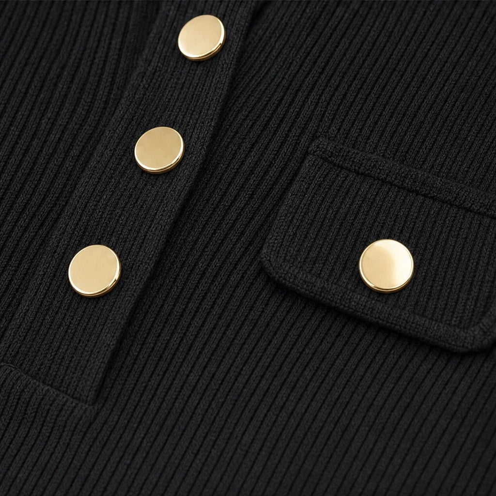 Ribella – Gold-Button Ribbed Henley Top