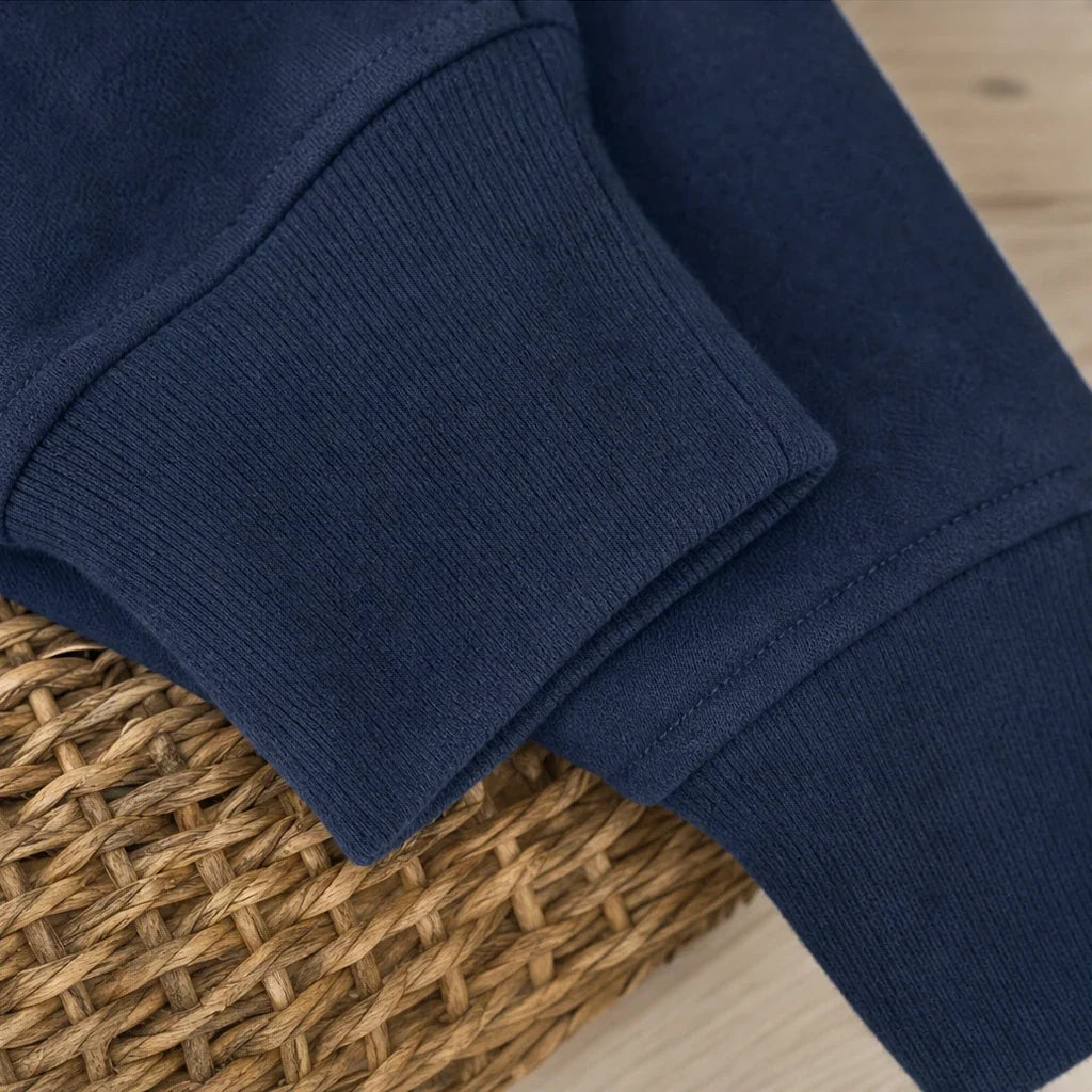 Placket & Poise – Three-Button Hooded Sweatshirt