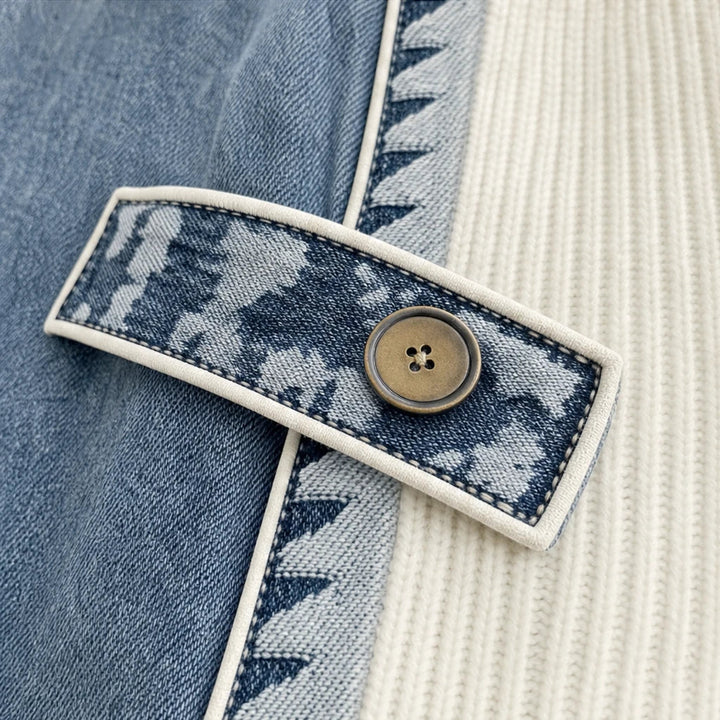Denimelle – Denim-Look Detail Ribbed Henley Sweater