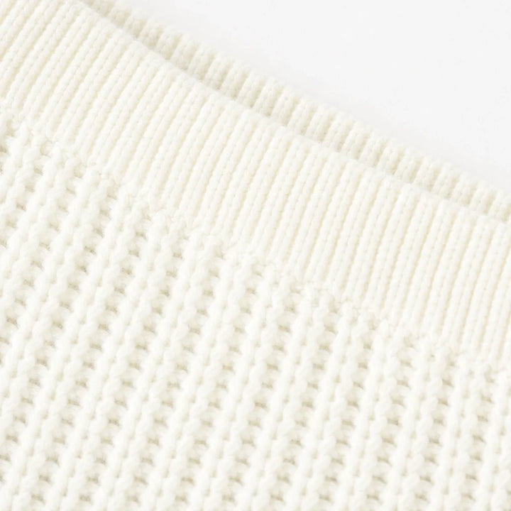 Veluna – Textured Off-The-Shoulder Button Knit Pullover