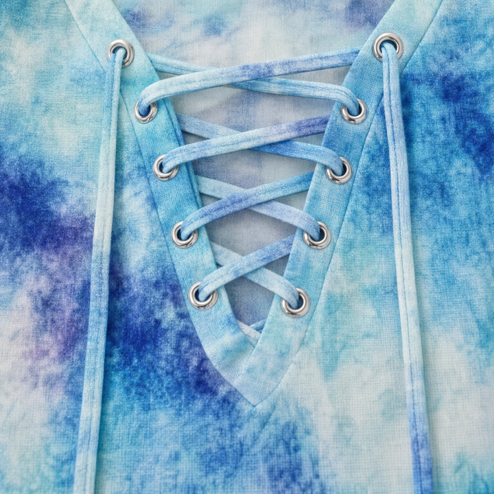Batik Belle – Tie-Dye Lace-Up V-Neck Top