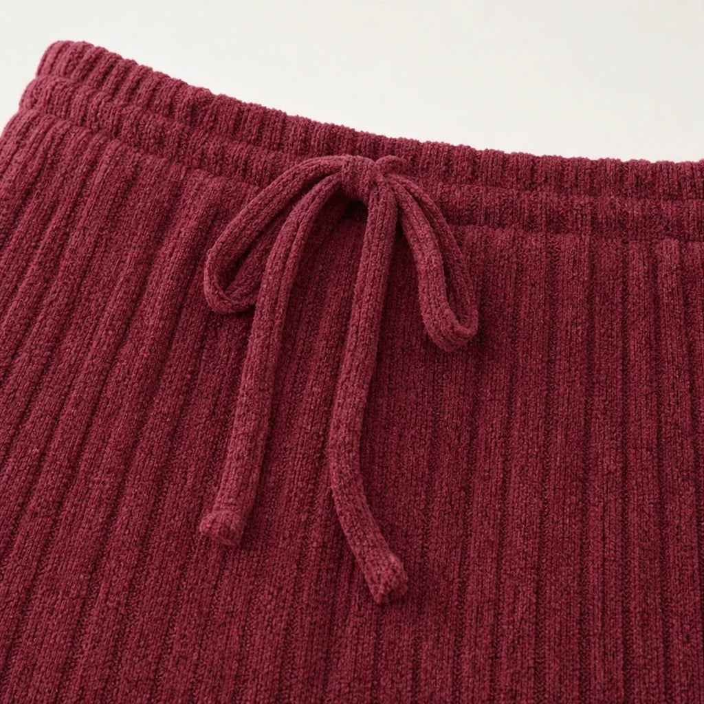 Softhaven – Ribbed Drop-Shoulder Sweater And Wide-Leg Pants Set