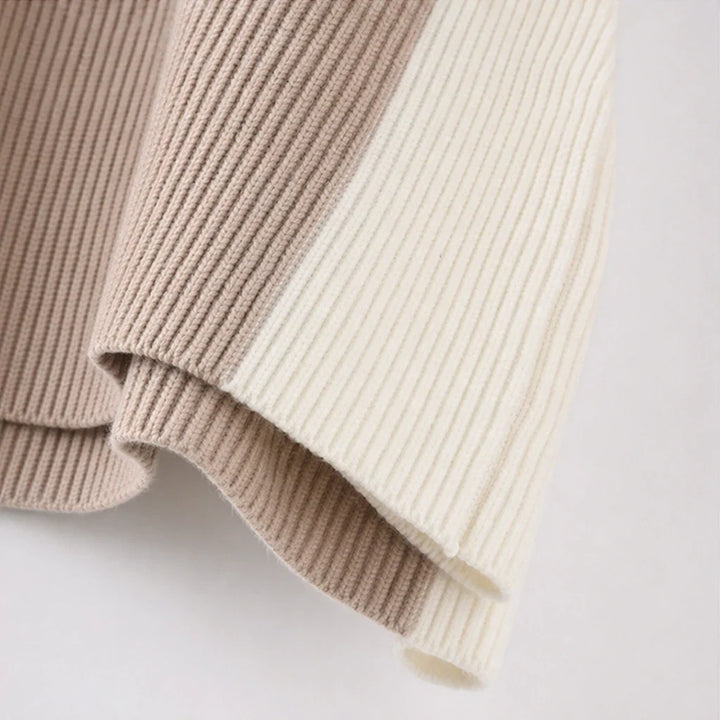 Vellora – Contrast Panel Sweater And Skirt Set