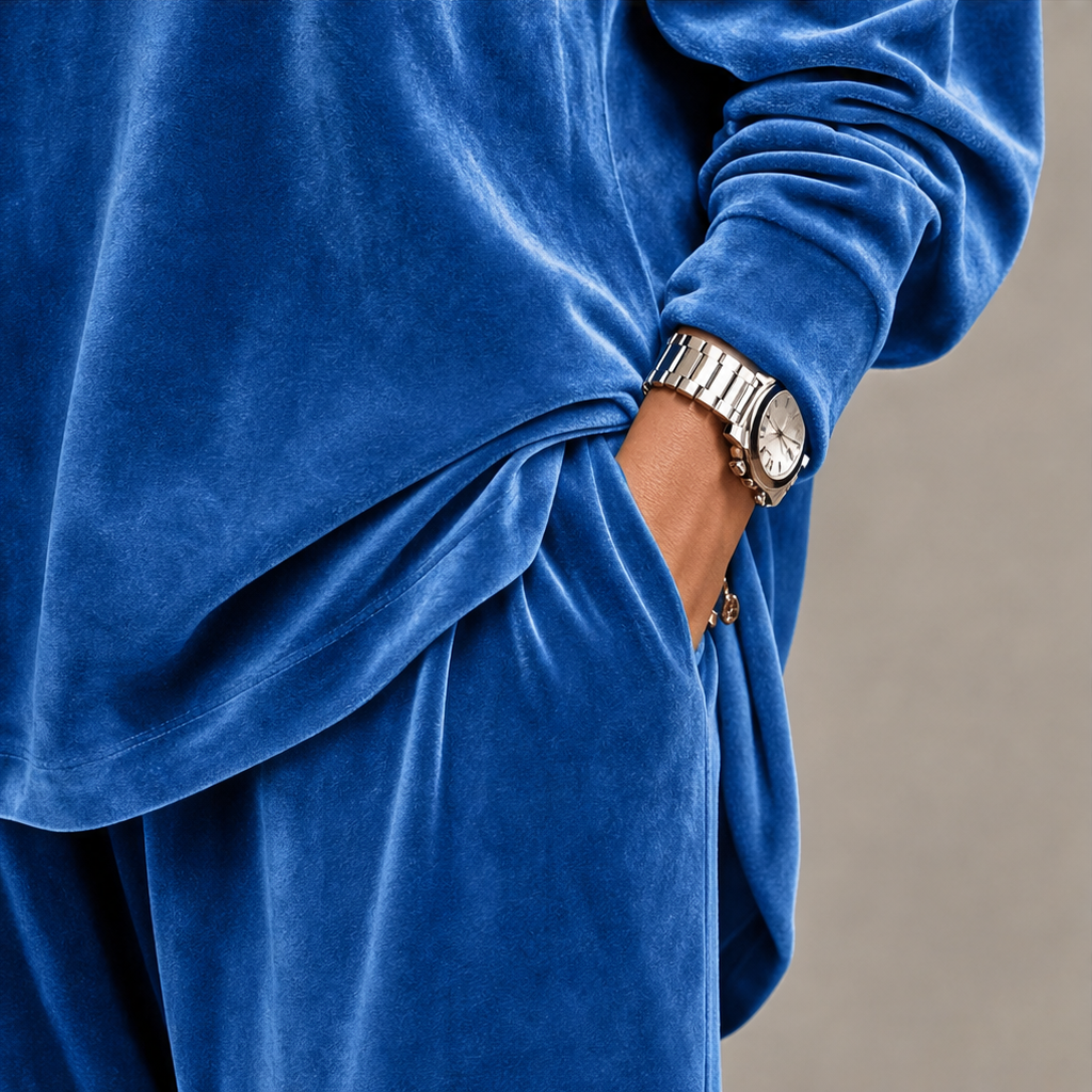 Velvenne – Wide-Leg Velvet-Look Top And Trouser Set