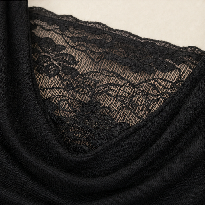 Cowlora – Floral Lace Cowl-Neck Long-Sleeve Top