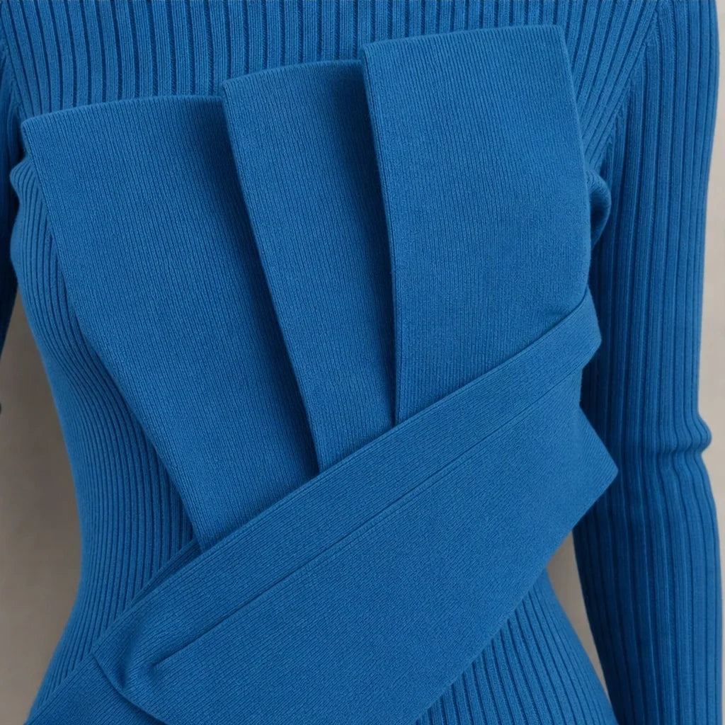 Pleatelle – Pleated Mock-Neck Ribbed Top