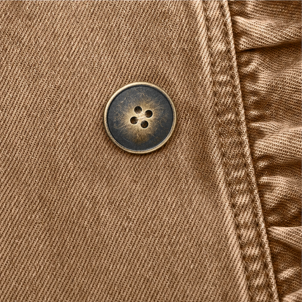 Ruffle & Row – Ruffle-Trim Button-Front Denim-Look Jacket