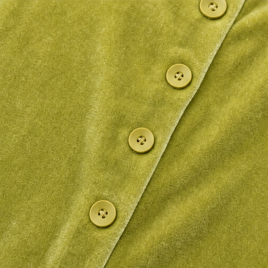 Velvara – Asymmetric Button Velvet Turtleneck Top