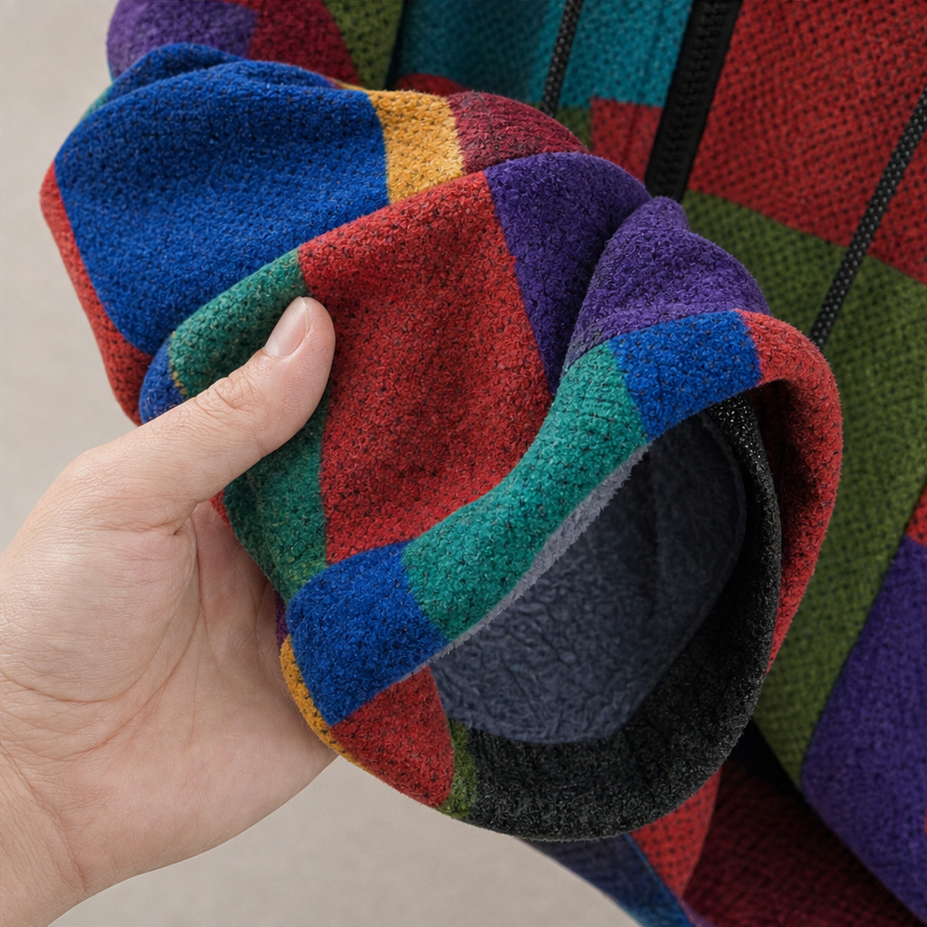 Patchwork Muse – Colorful Patchwork Hooded Cardigan