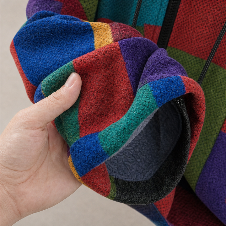 Patchwork Muse – Colorful Patchwork Hooded Cardigan