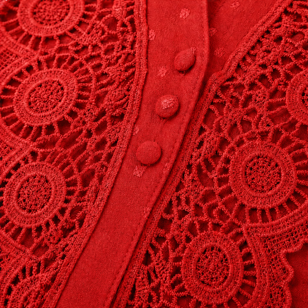 Vellora – V-Neck Lace Lantern-Sleeve A-Line Dress