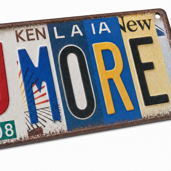 Love You More – Vintage License Plate Collage Wall Sign