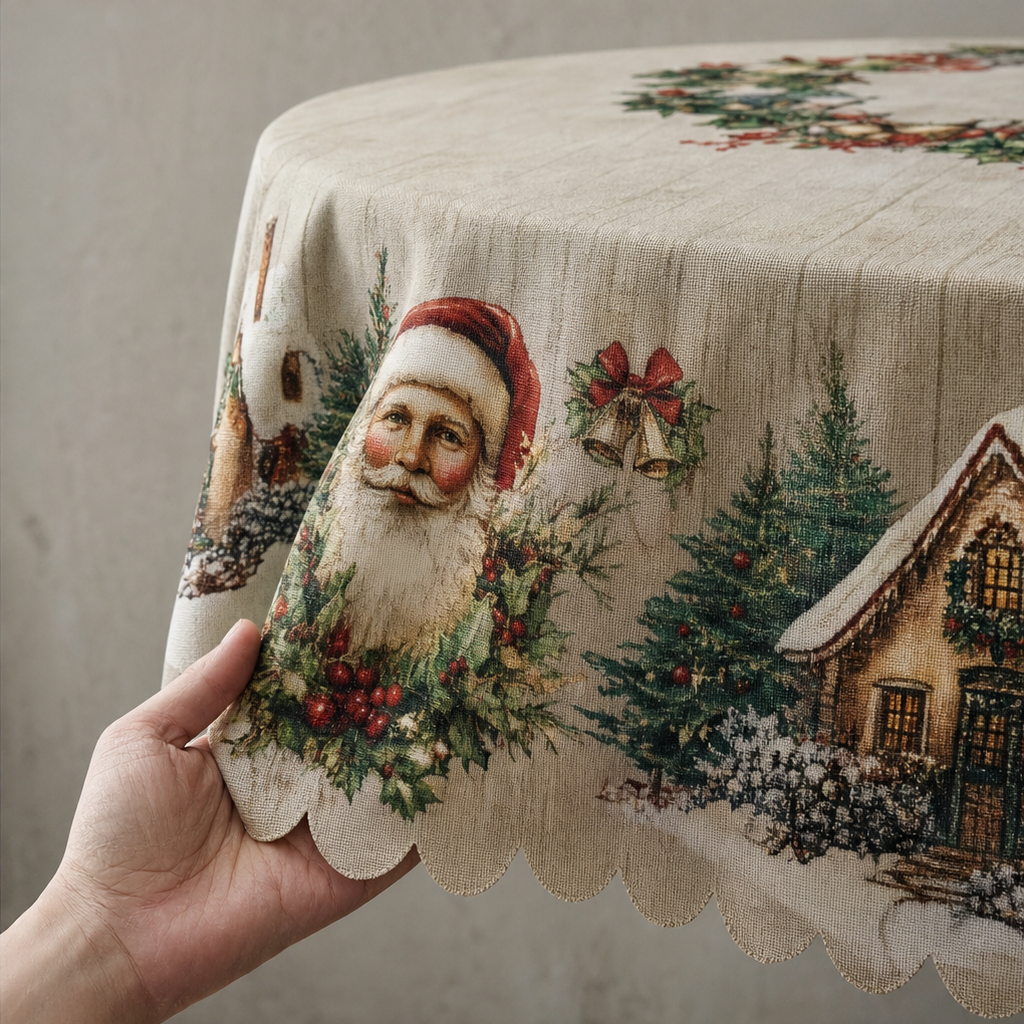 Yuletide Table – Santa Print Christmas Tablecloth