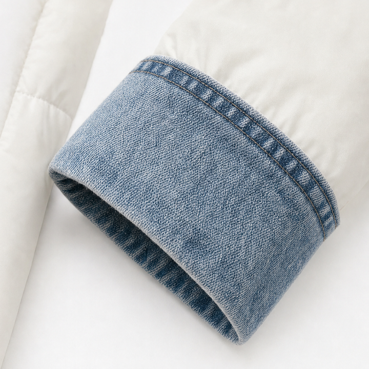 Denvora – Denim Look-Trim Quilted Puffer Jacket