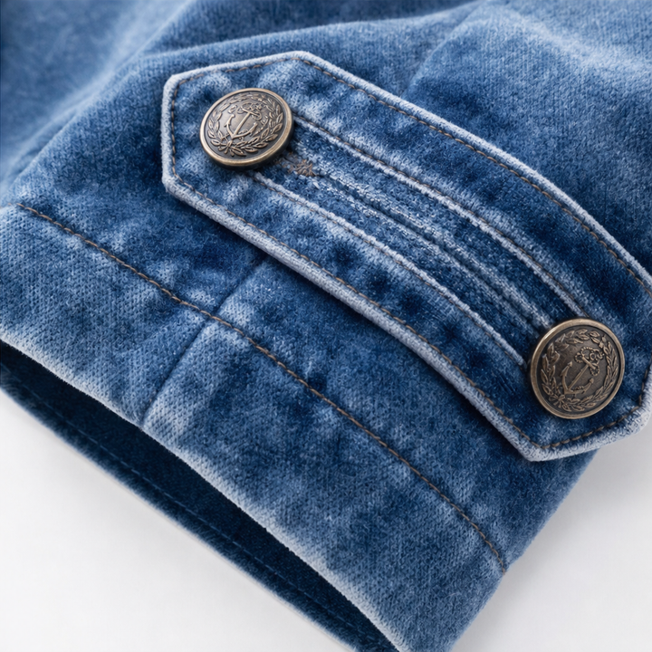 Fielden – Standing Collar Multi-Button Denim Jacket