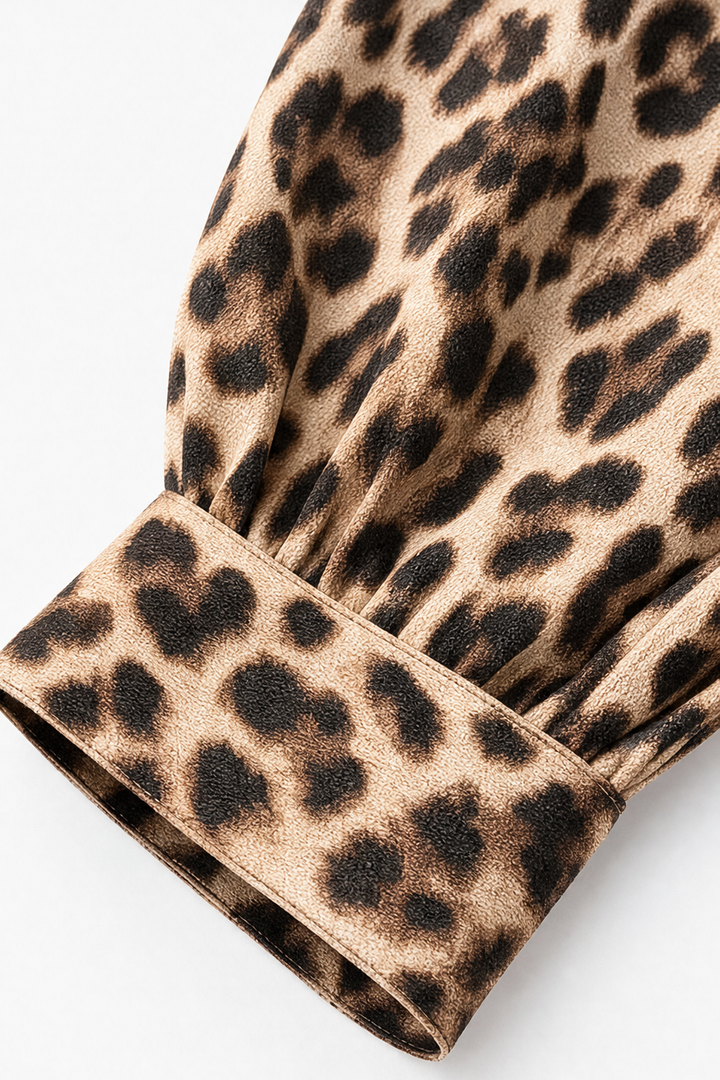 Leocara – Button-Front Leopard Print Maxi Shirt Dress