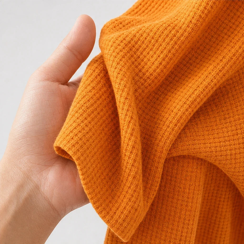 Autumnelle – Waffle-Textured Long-Sleeve V-Neck Blouse