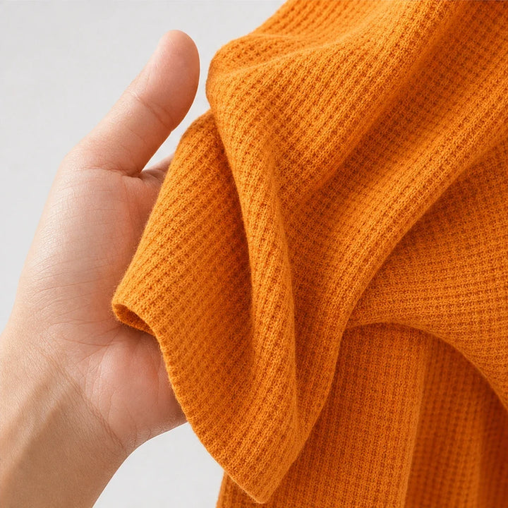 Autumnelle – Waffle-Textured Long-Sleeve V-Neck Blouse