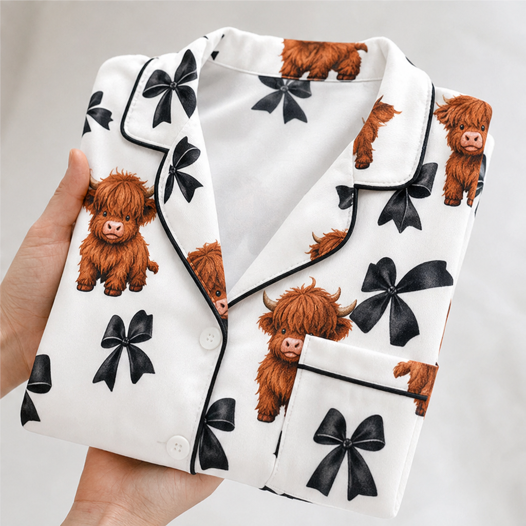 Highland Haven – Highland Cow Print Three-Piece Pajama Set