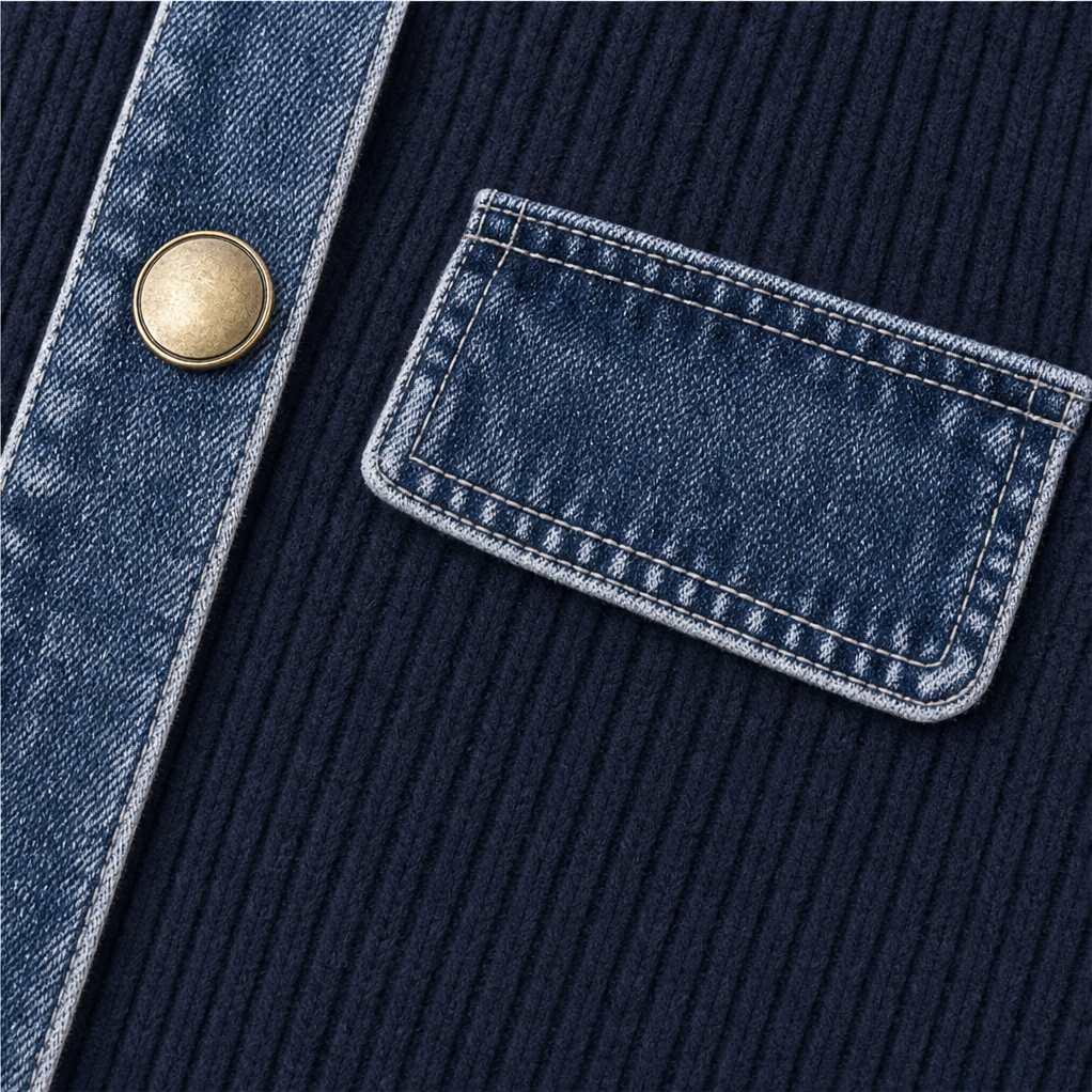 Wearbella – Spliced Denim Ribbed-Knit Longline Jacket