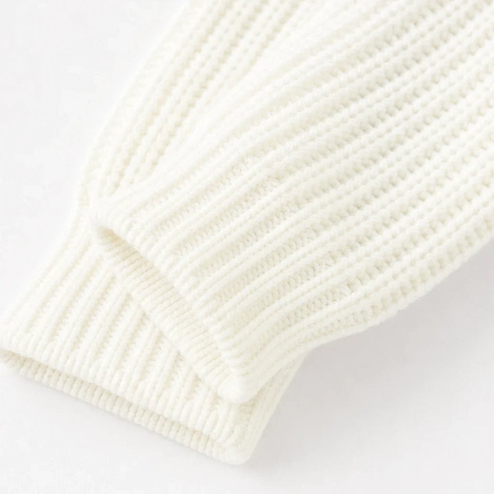 Veluna – Textured Off-The-Shoulder Button Knit Pullover