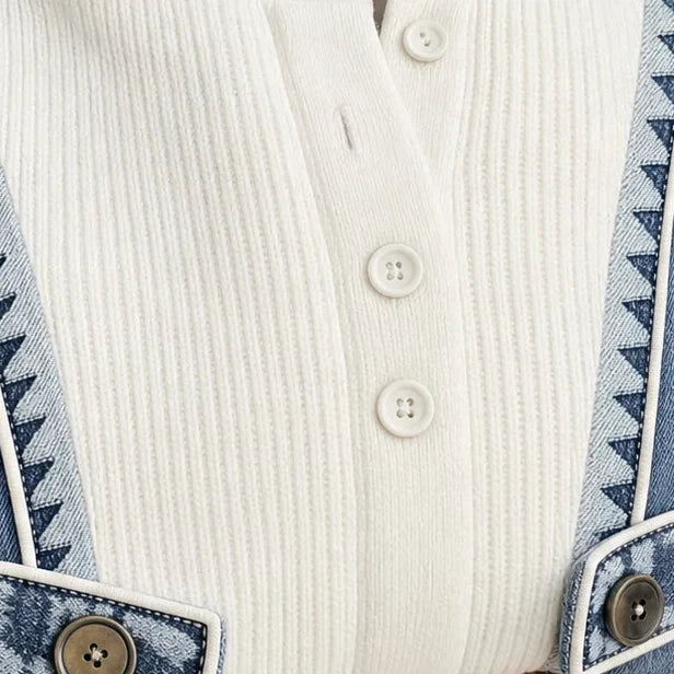 Denimelle – Denim-Look Detail Ribbed Henley Sweater