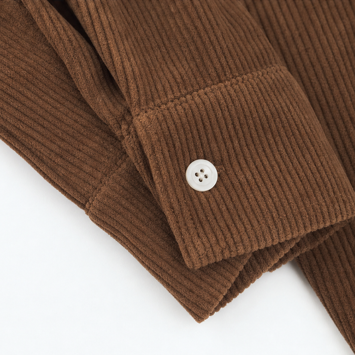 Corvella – Ribbed Corduroy Button-Front Shirt Dress
