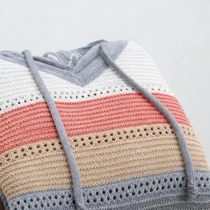Colora Knit – Striped Hollow-Knit Hoodie