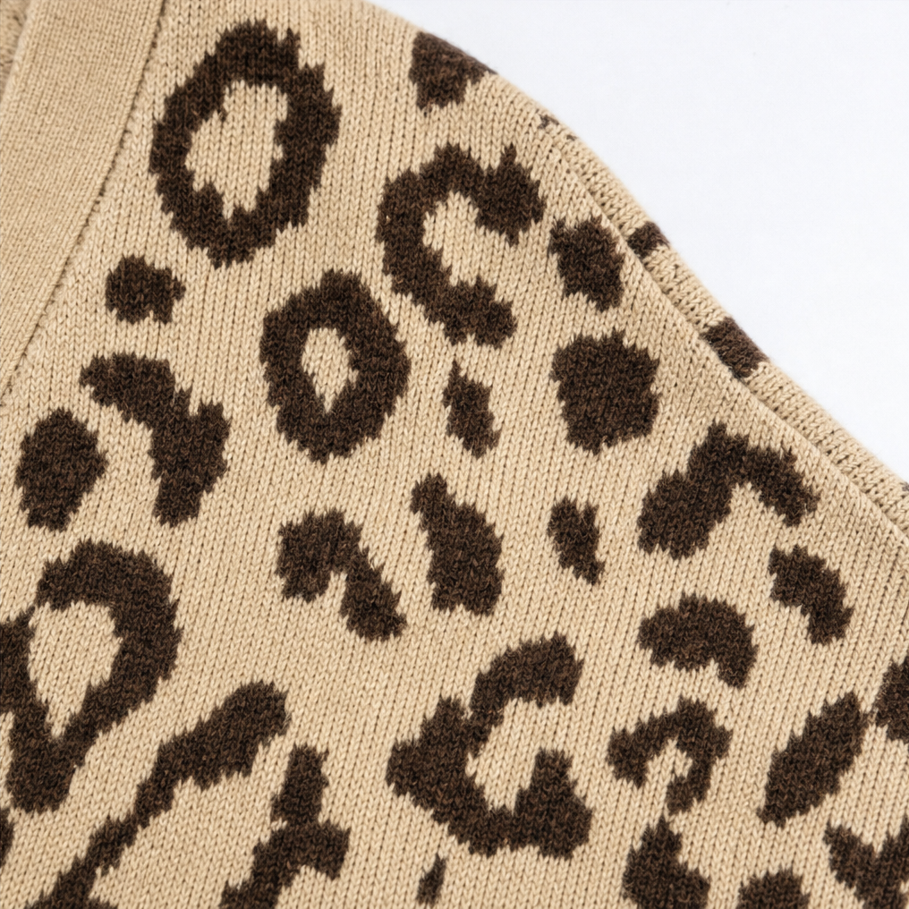 Léofur – Leopard Print Open-Front Knit Cardigan