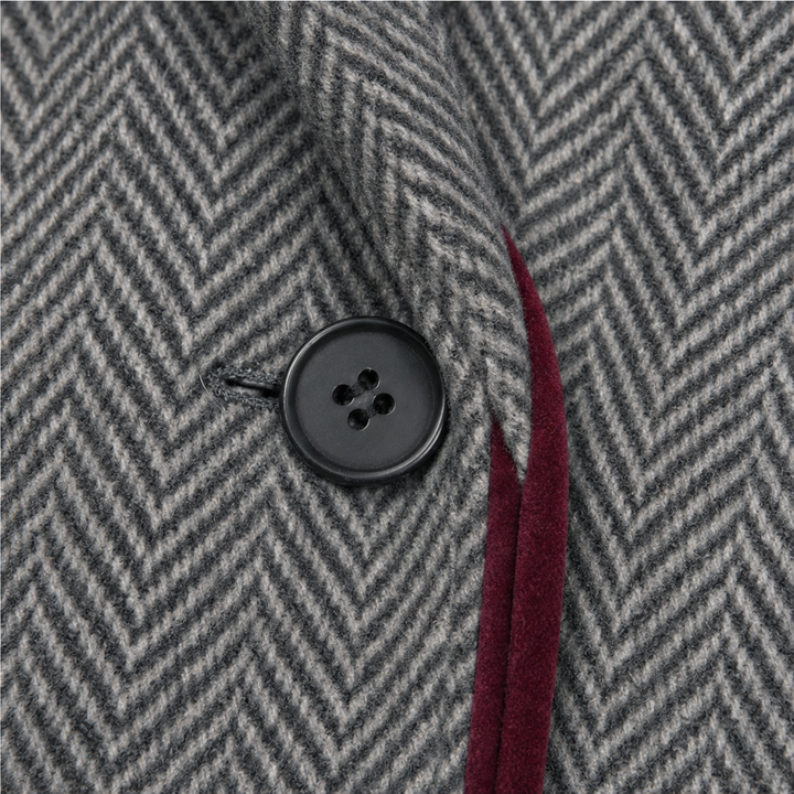 Veloura – Burgundy Herringbone Long Coat