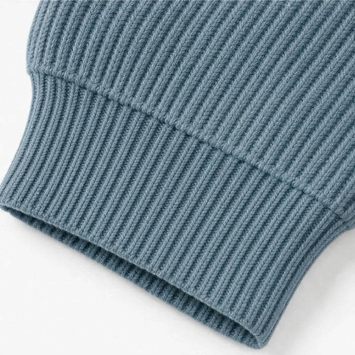 Cozalyn – Ribbed Quarter-Zip Elbow-Patch Pullover Sweater